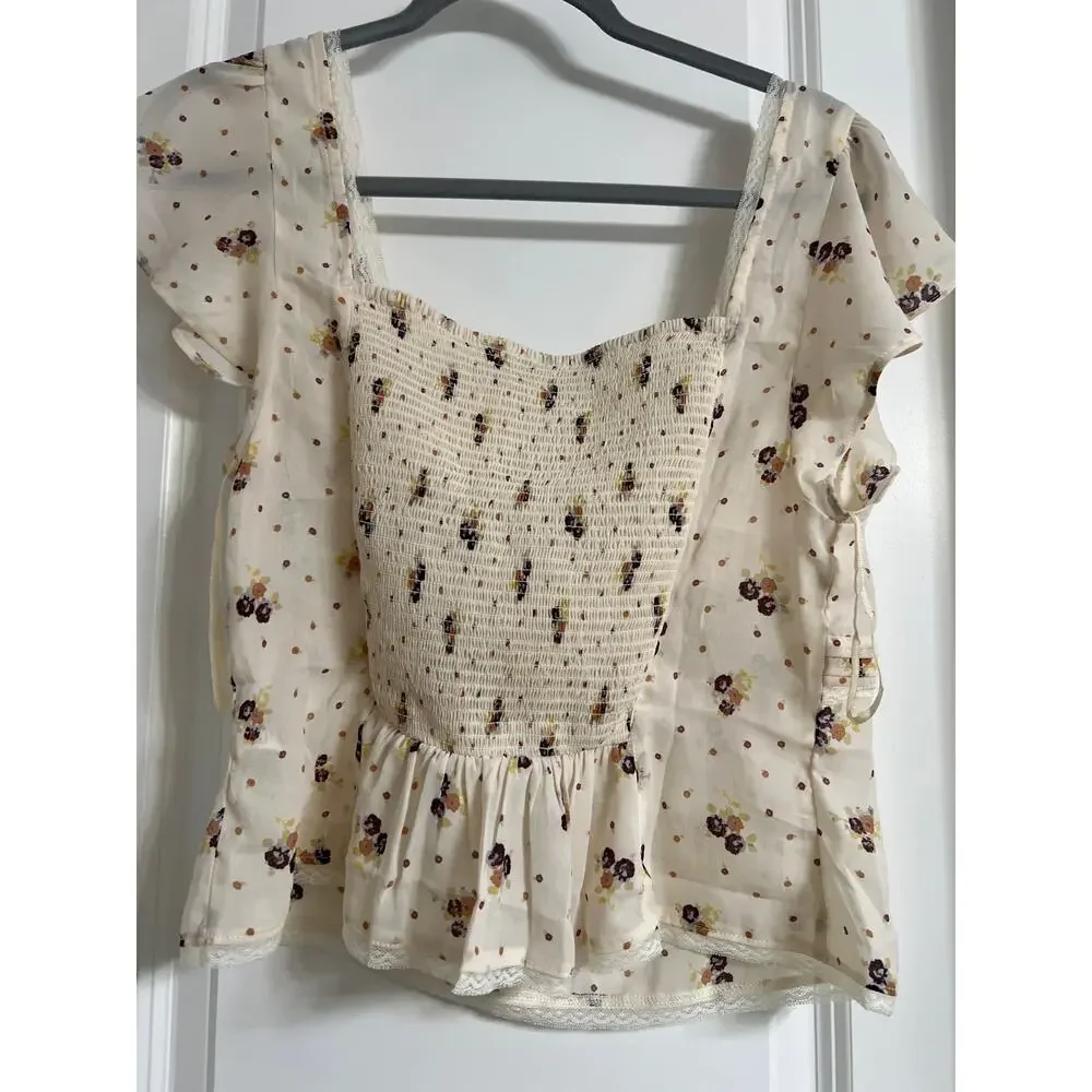 NWT FREE PEOPLE Prairie Field Top | Swan Combo | Size M